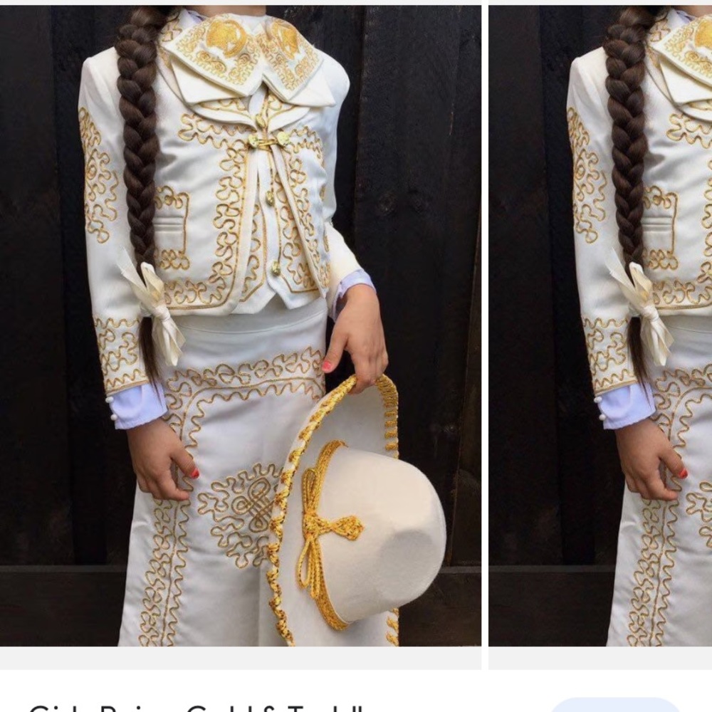 Girls beige and gold mexican mariachi charro outfit.